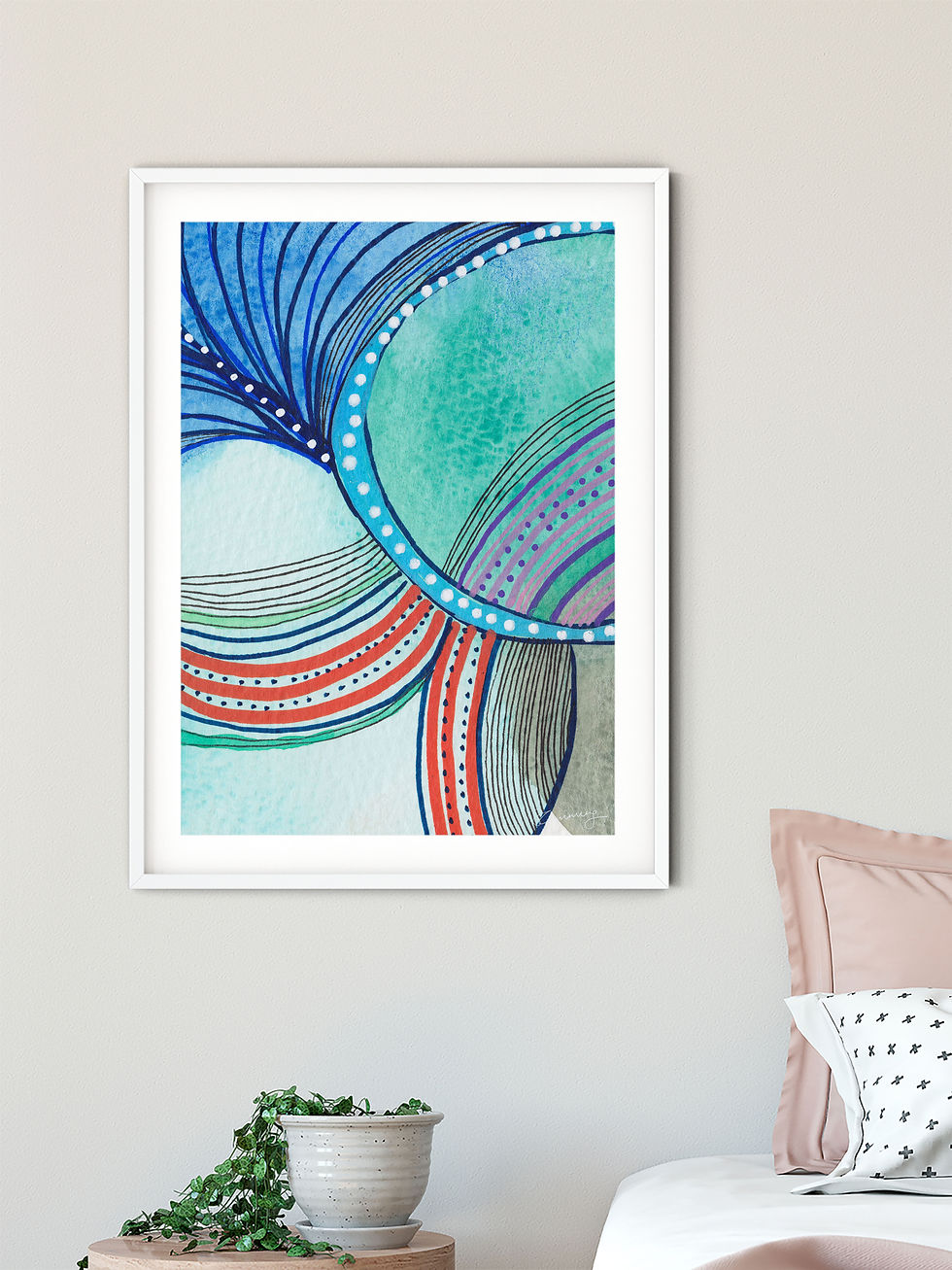 Thumbnail: Blue & Green Circles Abstract Watercolour Print Set