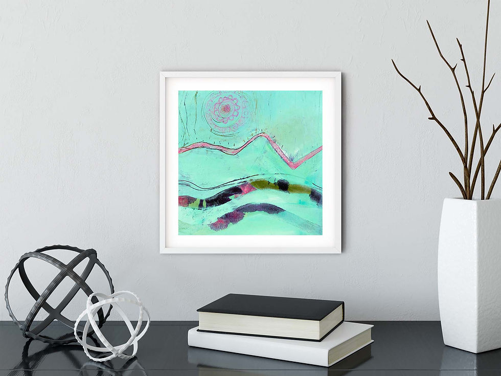 Thumbnail: Turquoise Mountains Acrylic and Mixed Media Painting