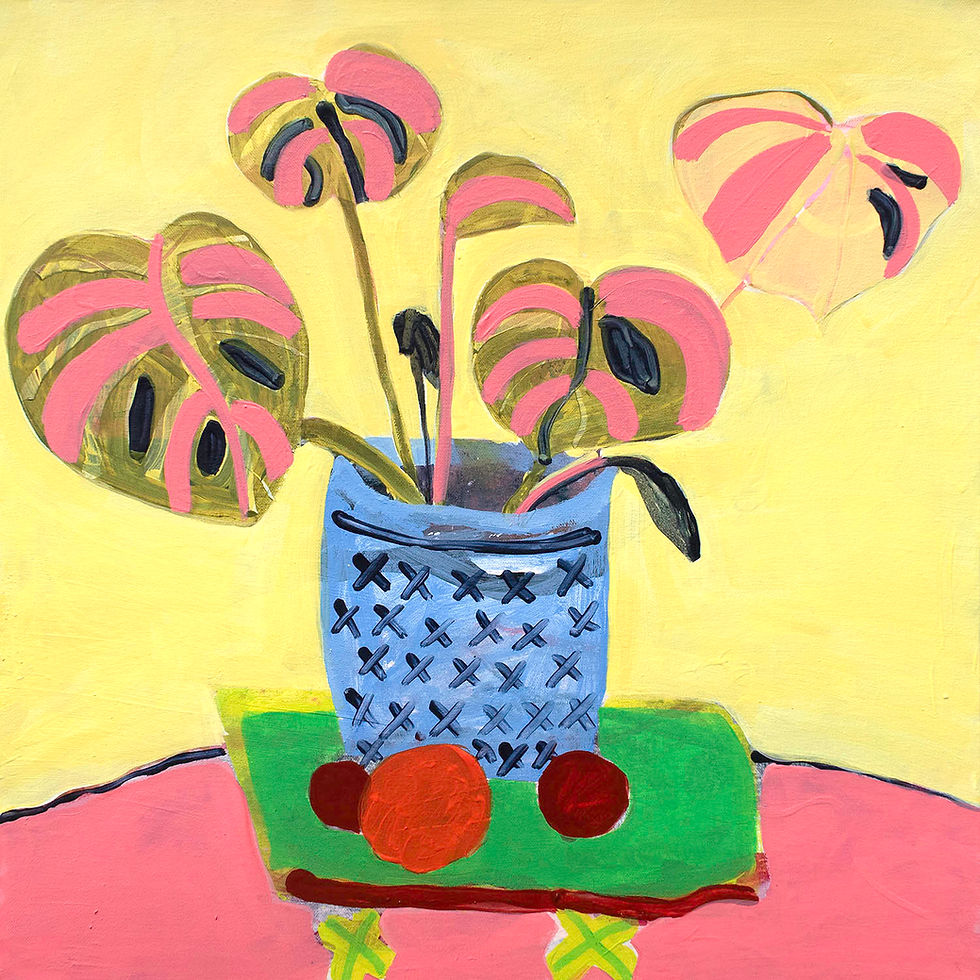 Yellow and Pink Plant Painting by Suzie Cumming