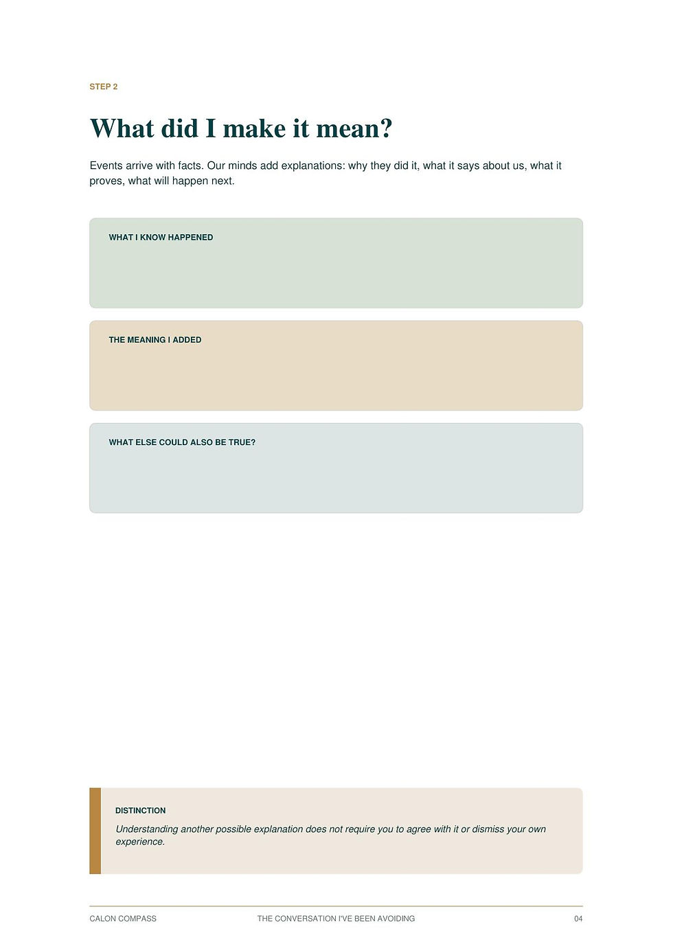 Workbook exercise exploring what a difficult conversation has come to mean