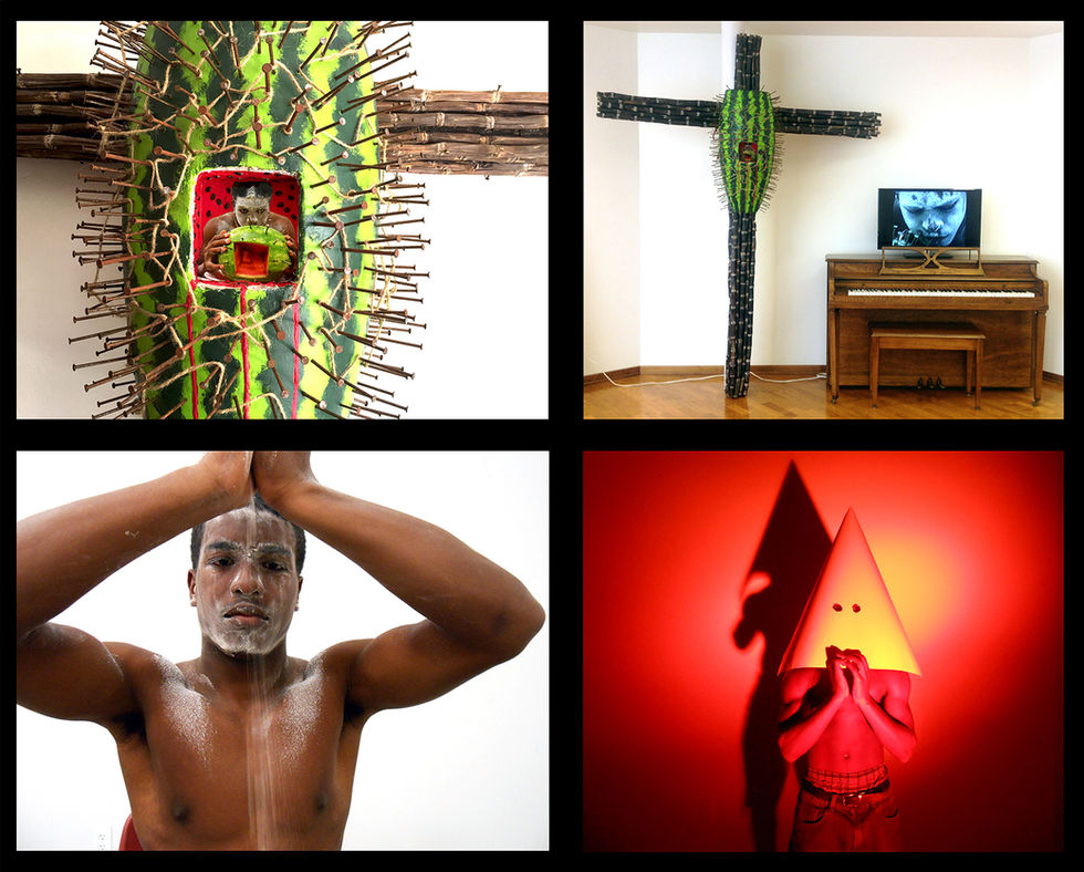 Lili Bernard. Ain't Funny Crucifix, Video Art and Photography Installation, 2014
