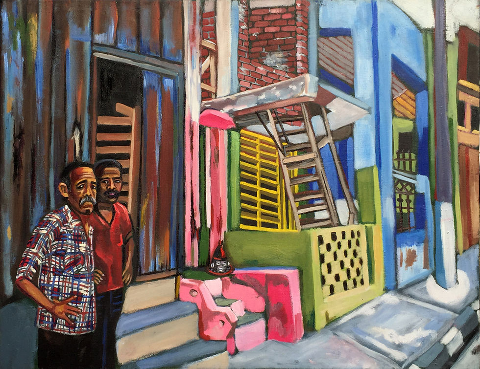 Lili Bernard. Calle en Santiago De Cuba con Elegua, 2017. Oil on Canvas, 24 x 30 inches
