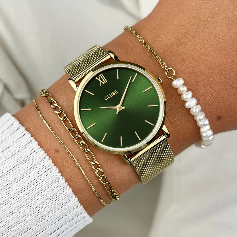 Cluse Minuit Green/Gold Mesh