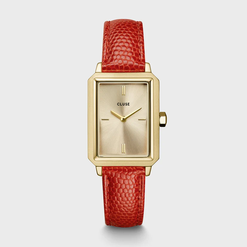 Cluse Fluette Leather Coral Lizard/Gold