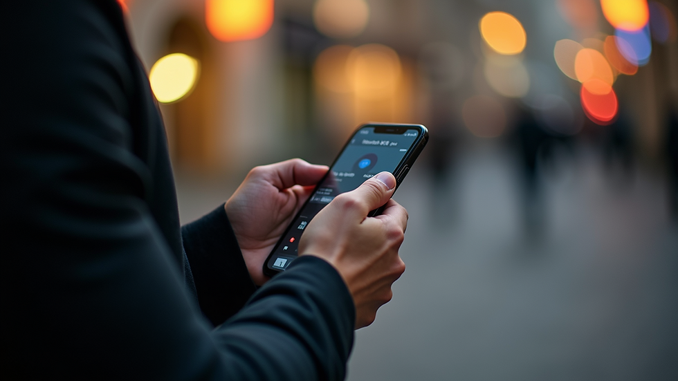 Close-up view of a person using a smartphone app to listen to music