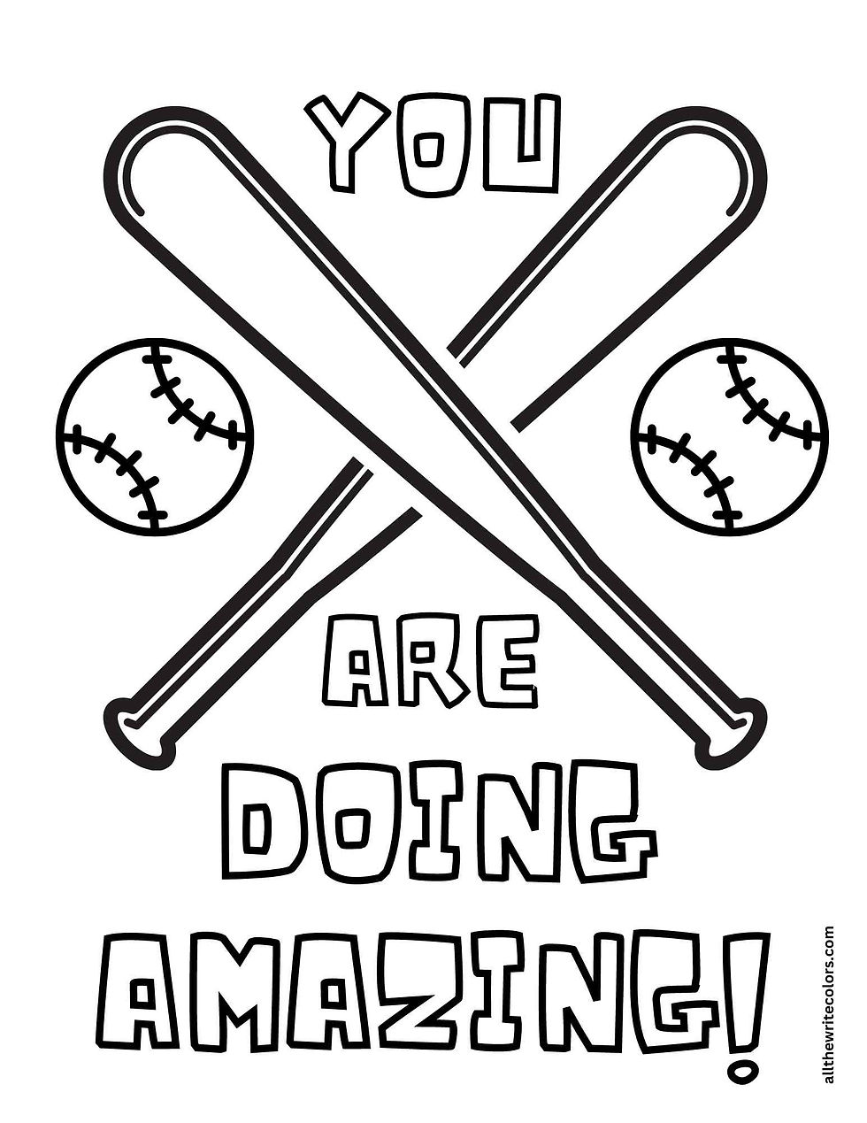 Thumbnail: Baseball fan coloring page with the text you are amazing