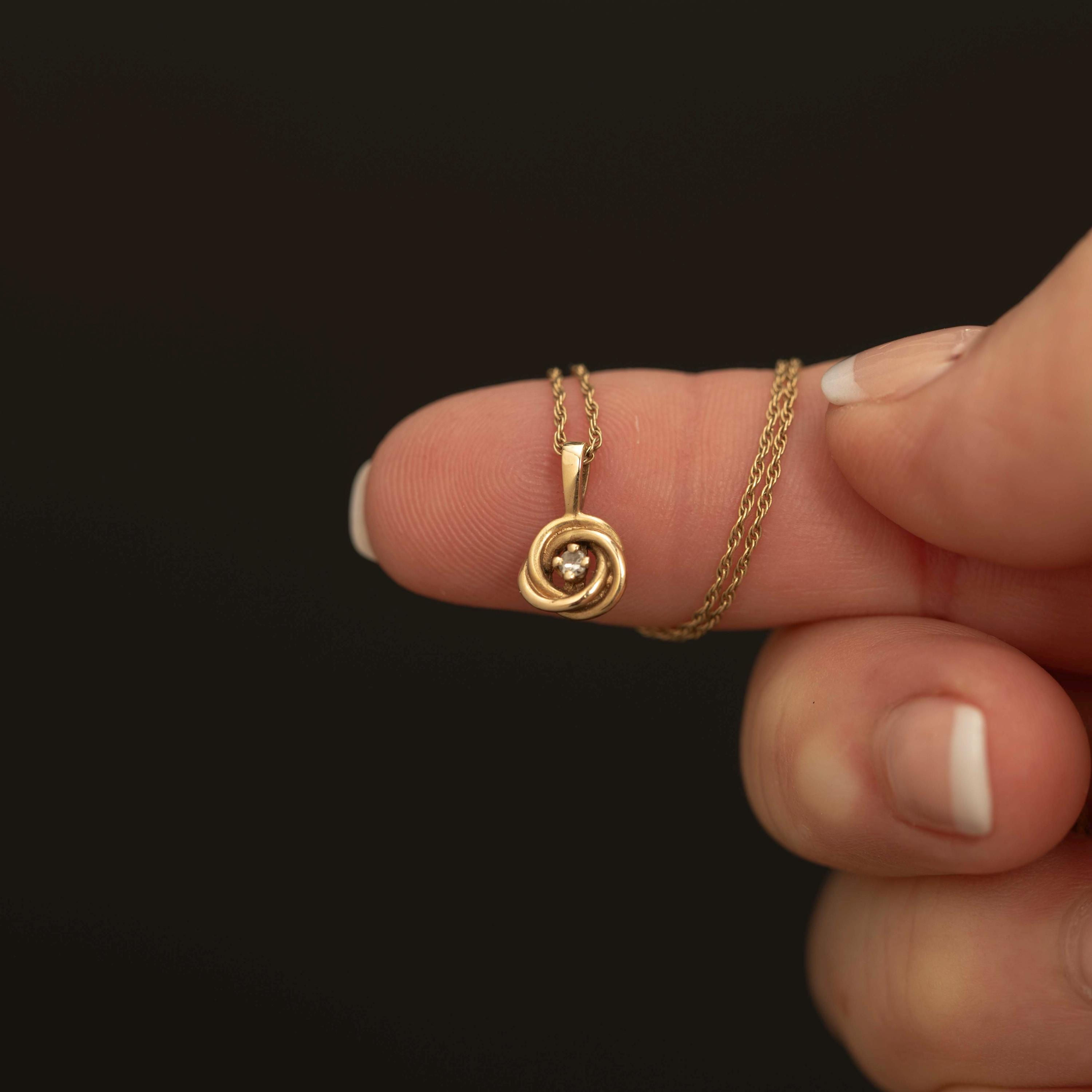 Vintage 14k Gold Diamond Pendant Necklace · Petite Swirl Pendant · 16 Inch Chain