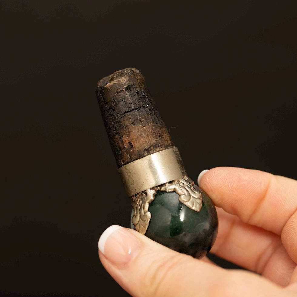 Thumbnail: Vintage Moss Agate Bottle Stopper · Silver Tone Wine Cork Stopper