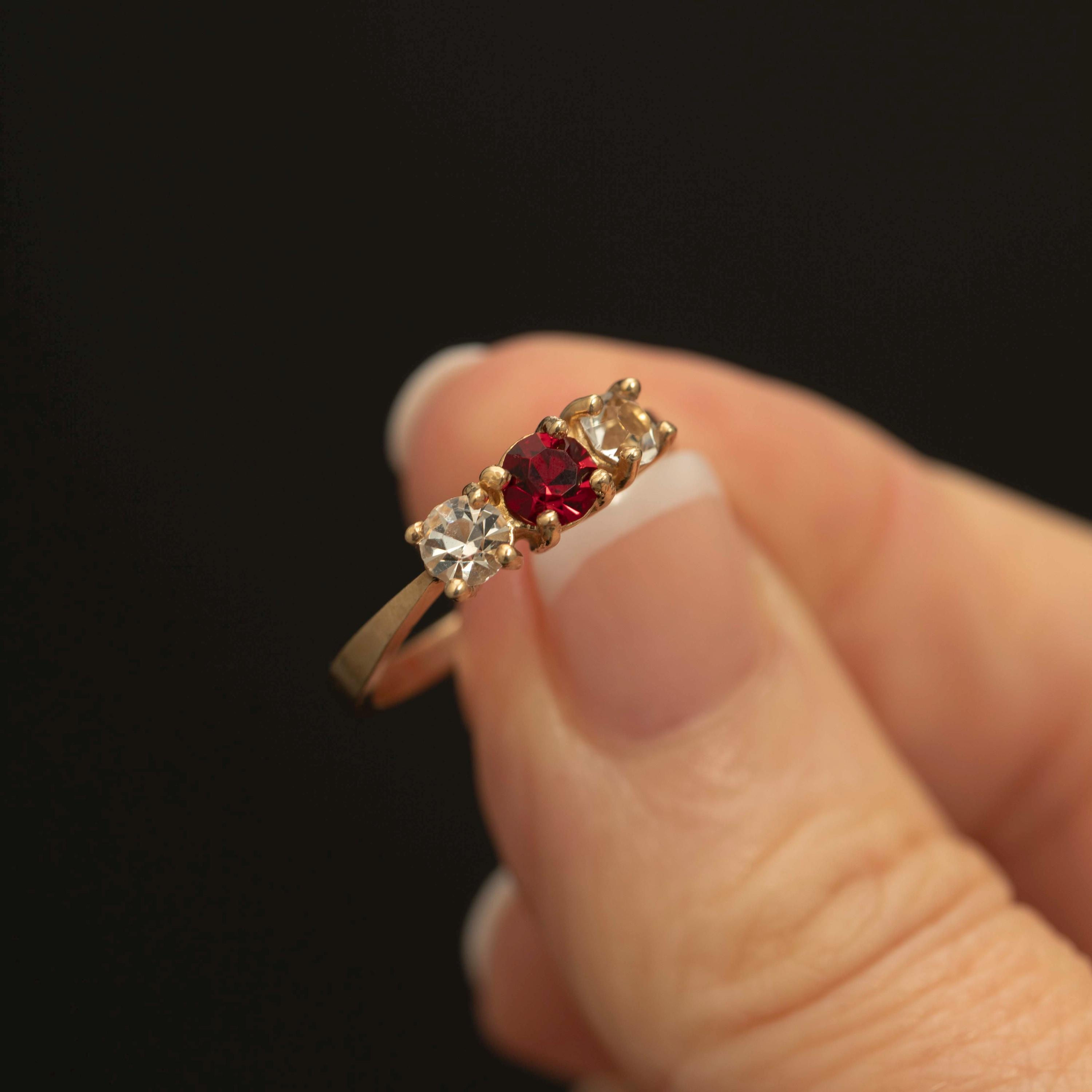 Vintage 10k Gold Ruby Diamond Paste Ring · Trilogy Size 6.75