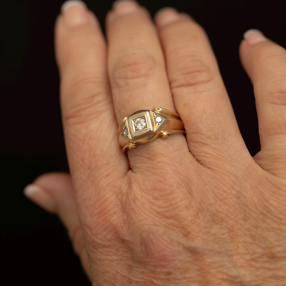 Thumbnail: Vintage 10K 18K Gold Diamond Ring · Geometric Three Stone Statement Ring