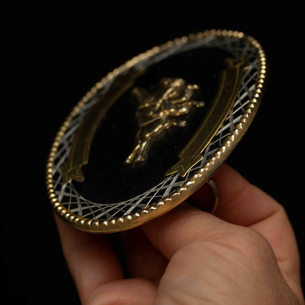 Thumbnail: Large Classic Trophy Belt Buckle – Cowboy on Bucking Bronco Gold & Silver Accent