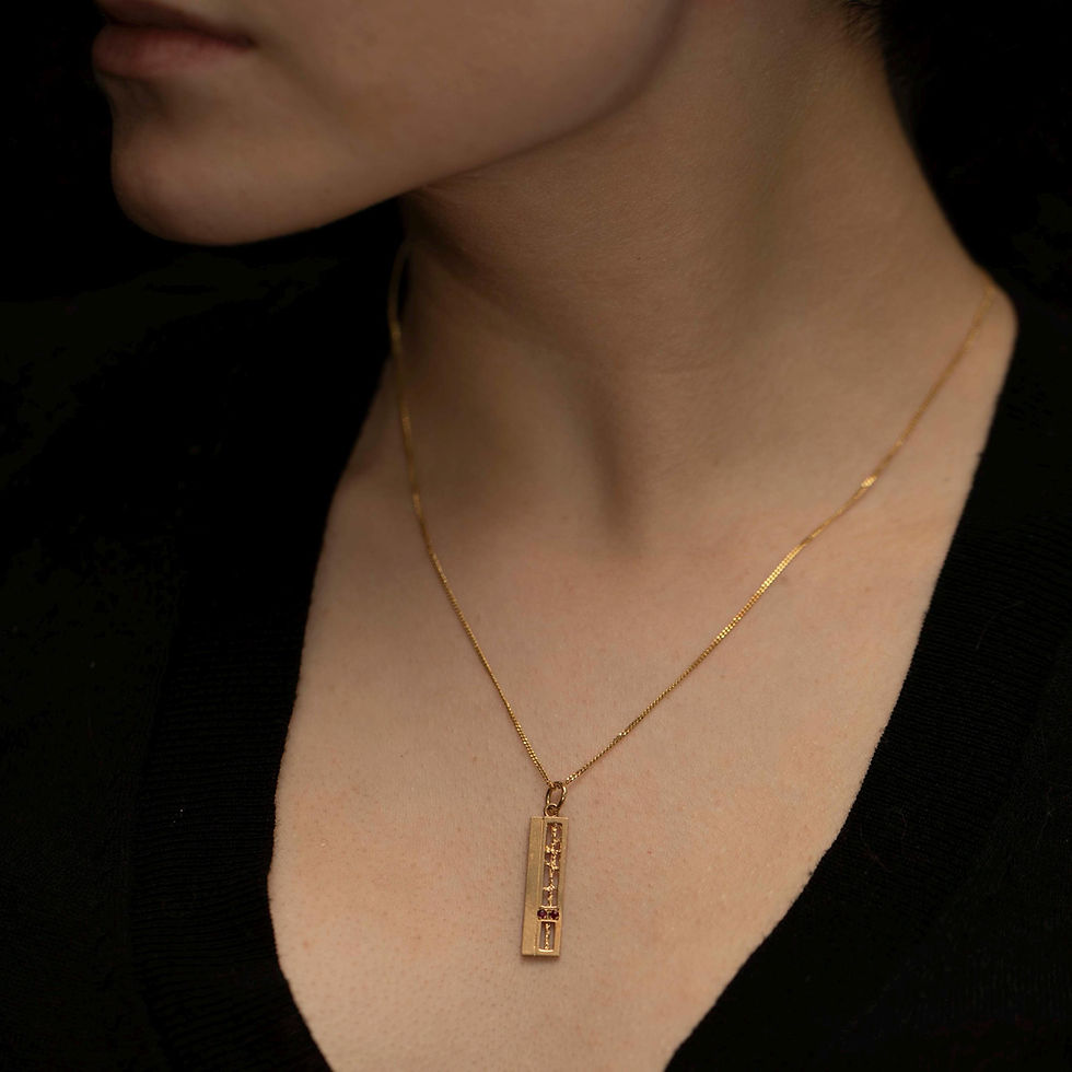 Thumbnail: Vintage 1978 9ct Gold Spinel Pendant · British Modernist Geometric Necklace
