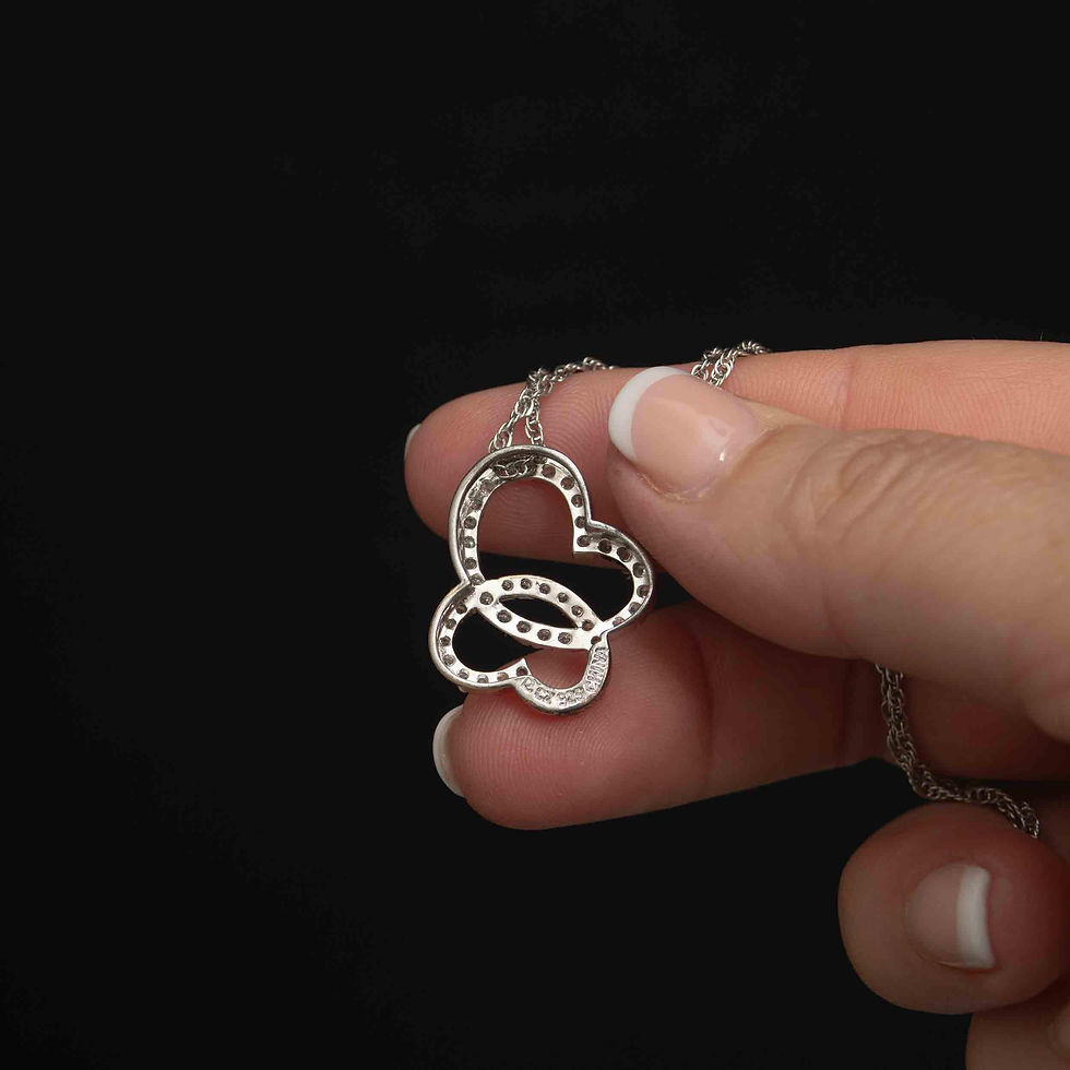 Thumbnail: Silver and Gold Vermeil Cubic Zirconia Double Floating Heart Pendant / Necklace