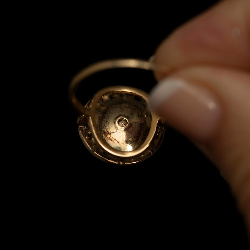 Thumbnail: Vintage 10K Gold Pearl Halo Ring · Diamond Accents · Size 10.5
