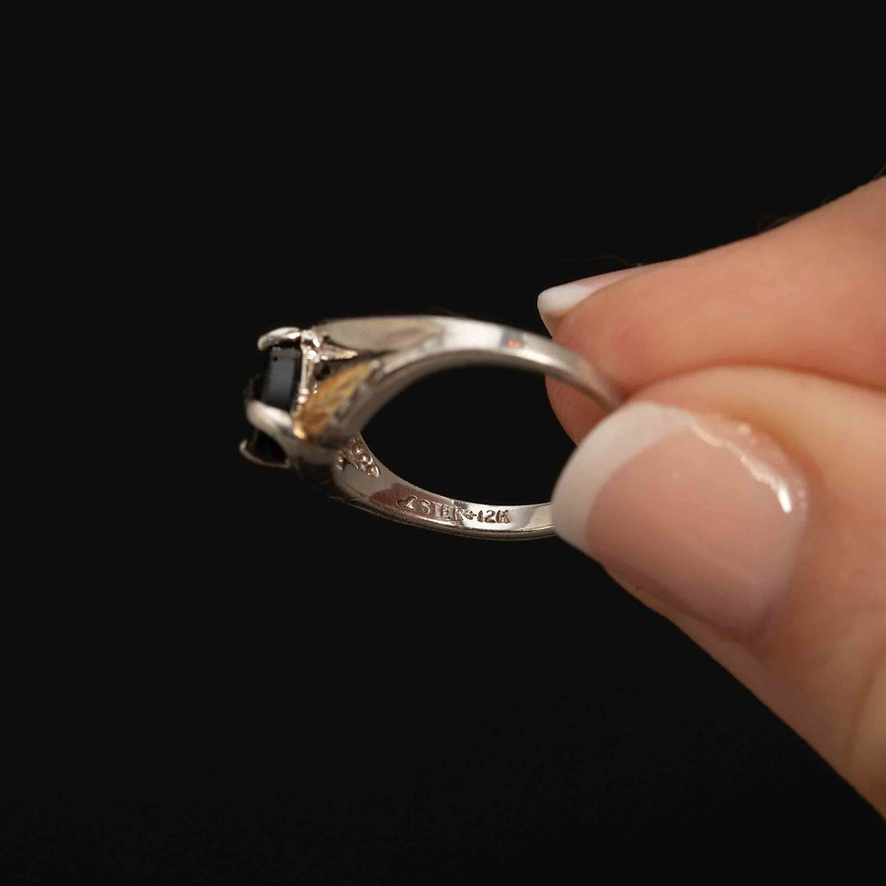 Thumbnail: Silver Onyx Ring with 12K Gold Leaf Accents - Size 5