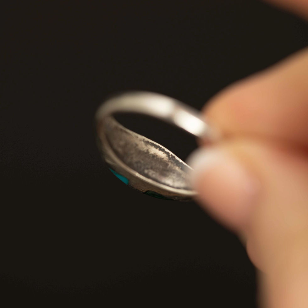 Thumbnail: Mexican Silver Turquoise Malachite Ring · Split Inlay Band · Vintage Mexico