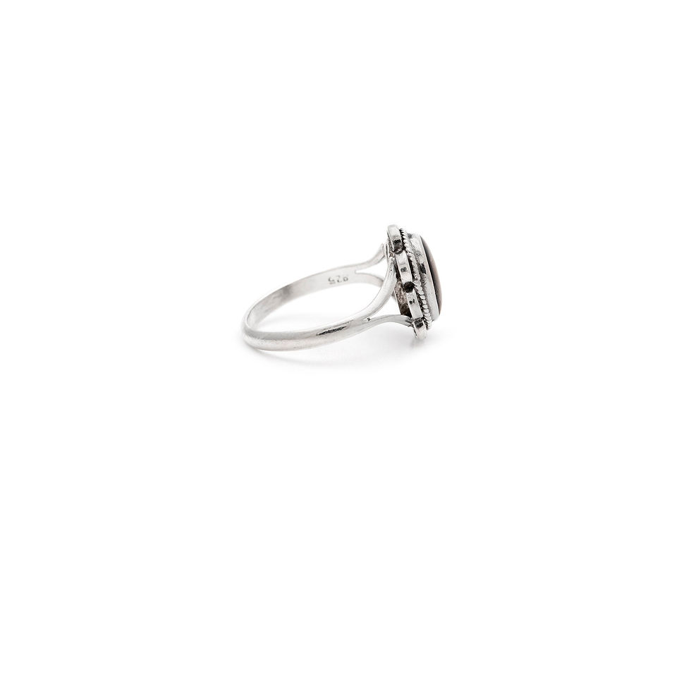 Thumbnail: Silver Oval Labradorite Ring with Scalloped and Rope Bezel - Dainty and Encha...