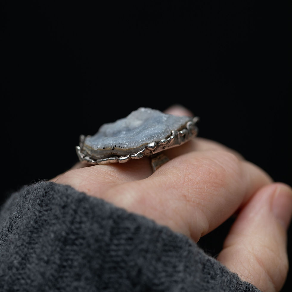 Thumbnail: Vintage Druzy Agate Ring · Sterling Silver Statement · Size 7.25