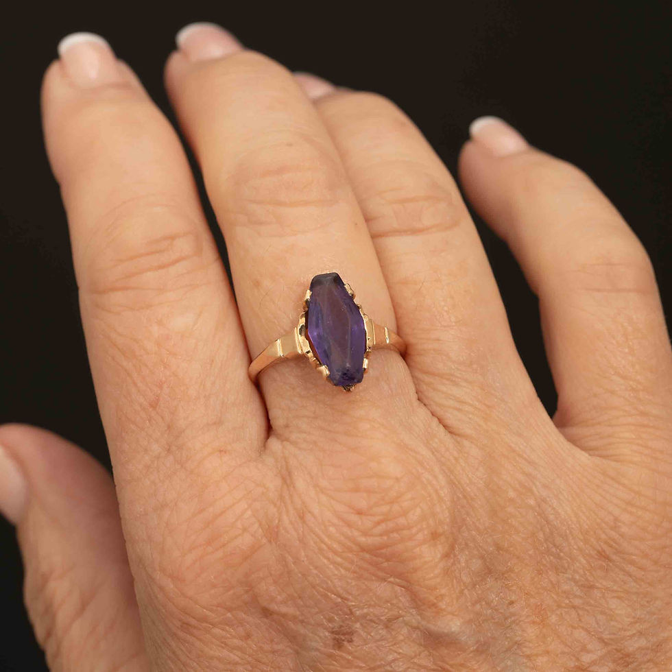 Thumbnail: Vintage 10K Gold Purple Glass Ring · Statement Cocktail Ring · Size 8.5