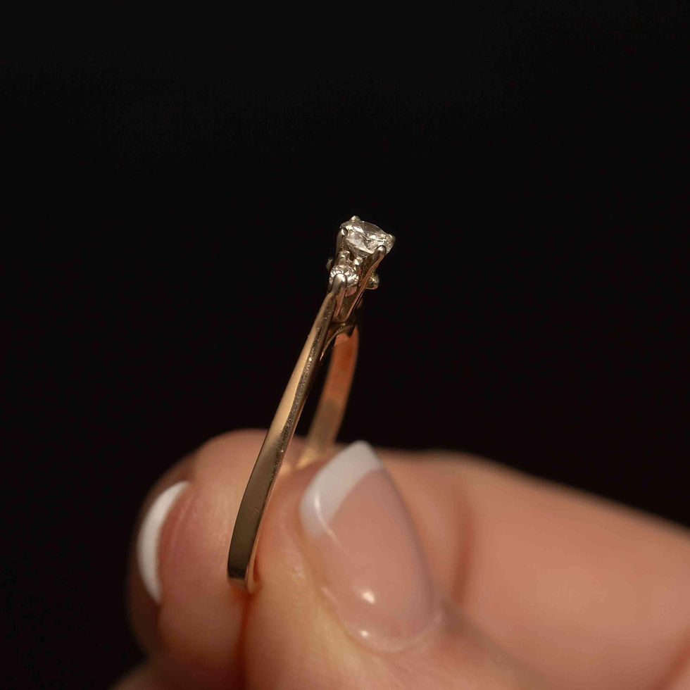 Thumbnail: 14K Gold Diamond Trilogy Ring: Two-Tone Cathedral Engagement Ring