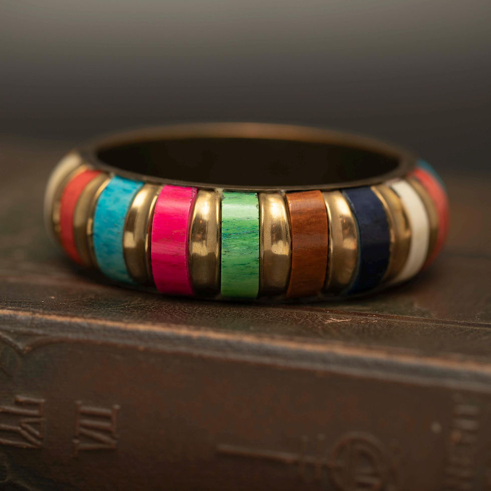 Thumbnail: Vintage Brass Mosaic Bangle · Multi-Colour Dyed Inlay · Wide Boho Bracelet