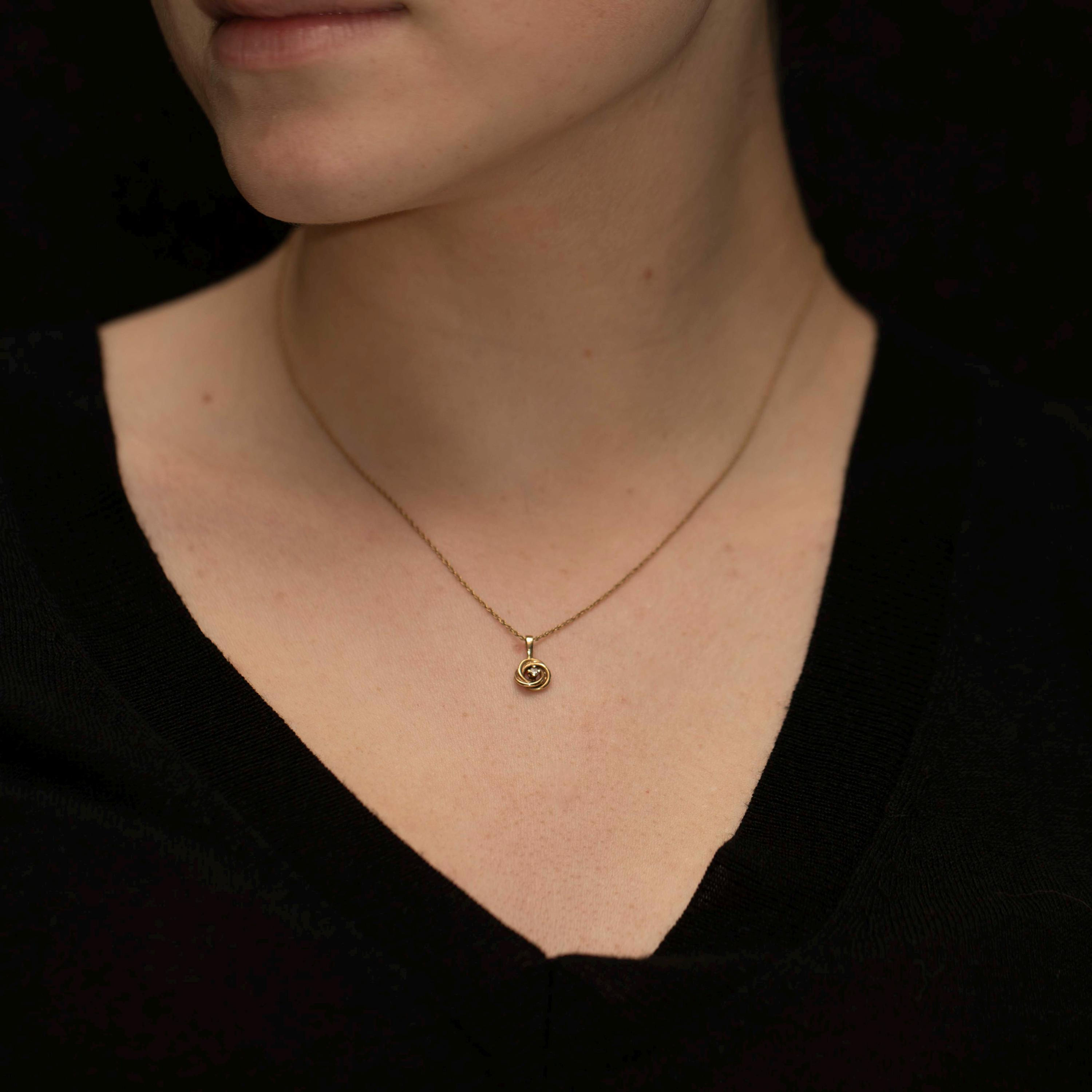 Vintage 14k Gold Diamond Pendant Necklace · Petite Swirl Pendant · 16 Inch Chain