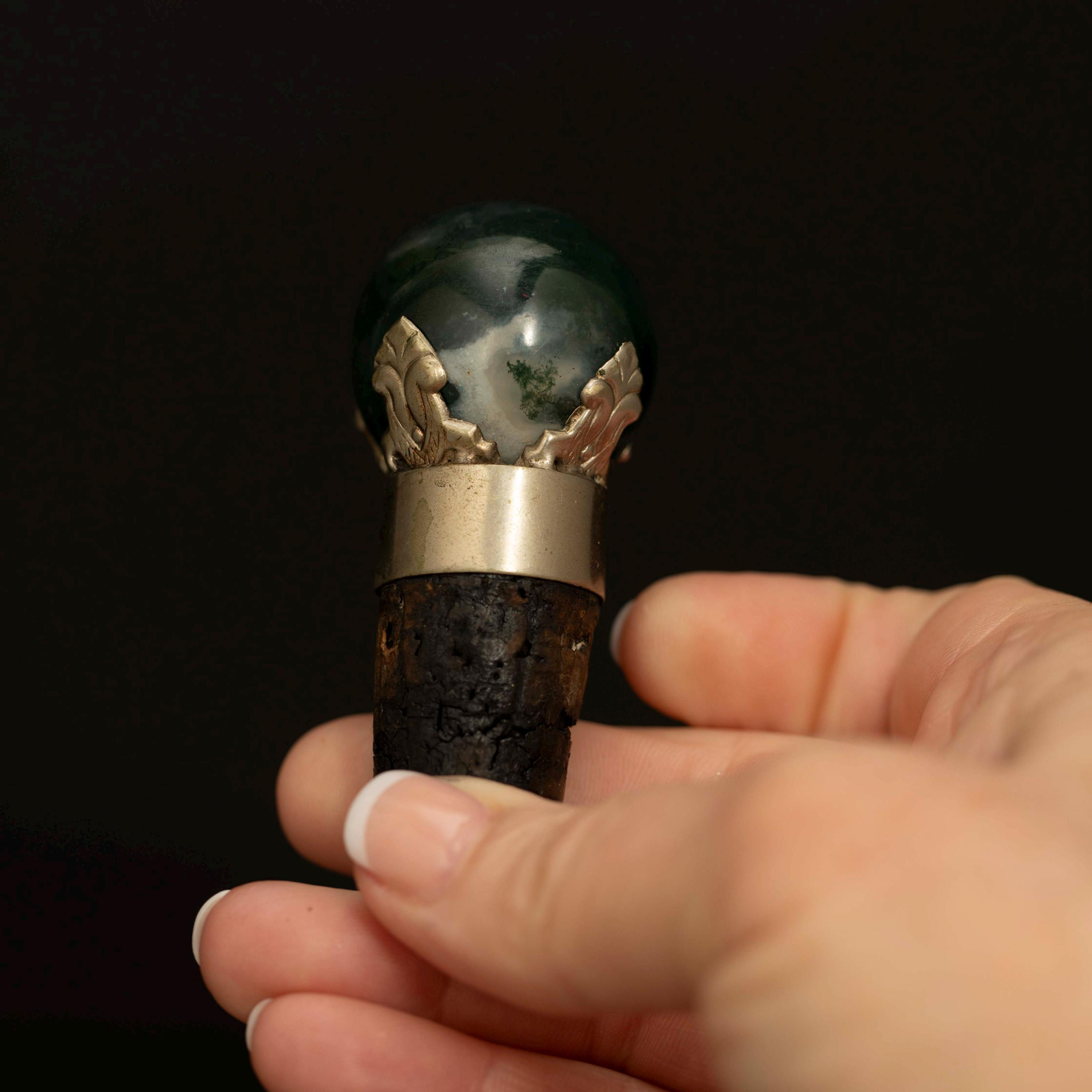 Vintage Moss Agate Bottle Stopper · Silver Tone Wine Cork Stopper