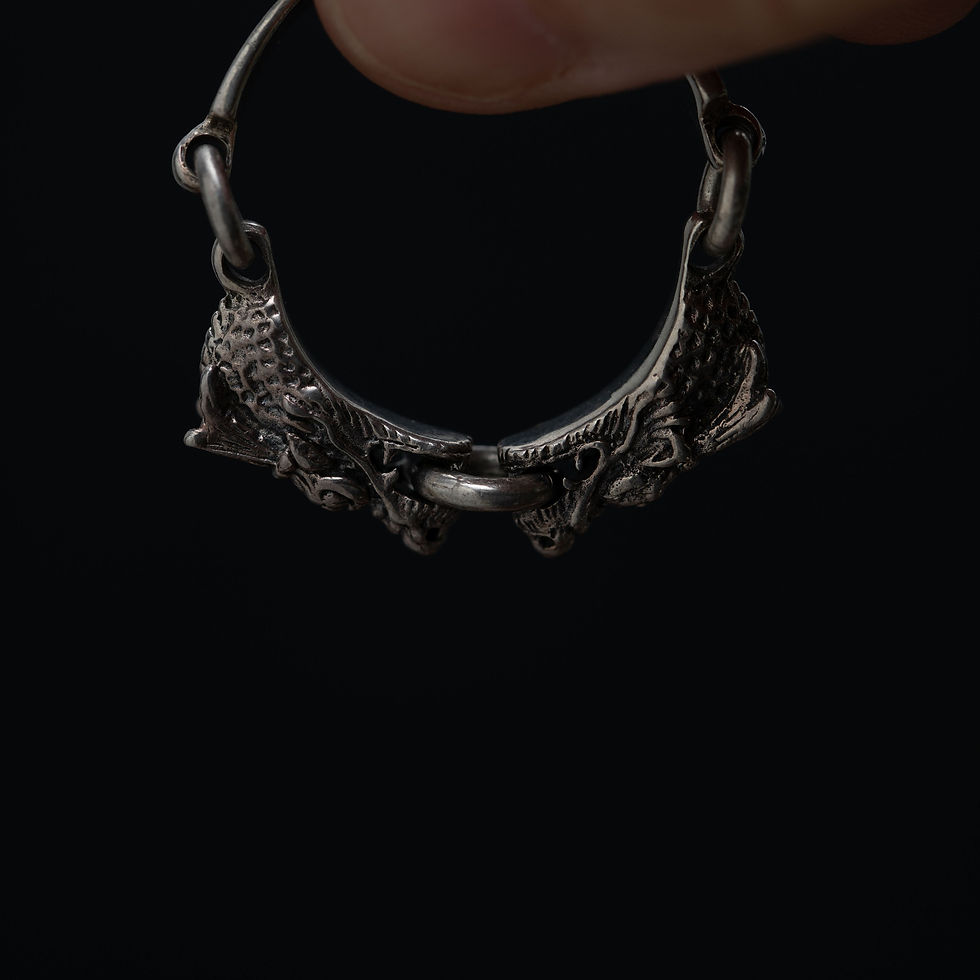 Thumbnail: Silver Fantasy Ring 2 Dragon Head Articulating Linked Together From Their Mouth