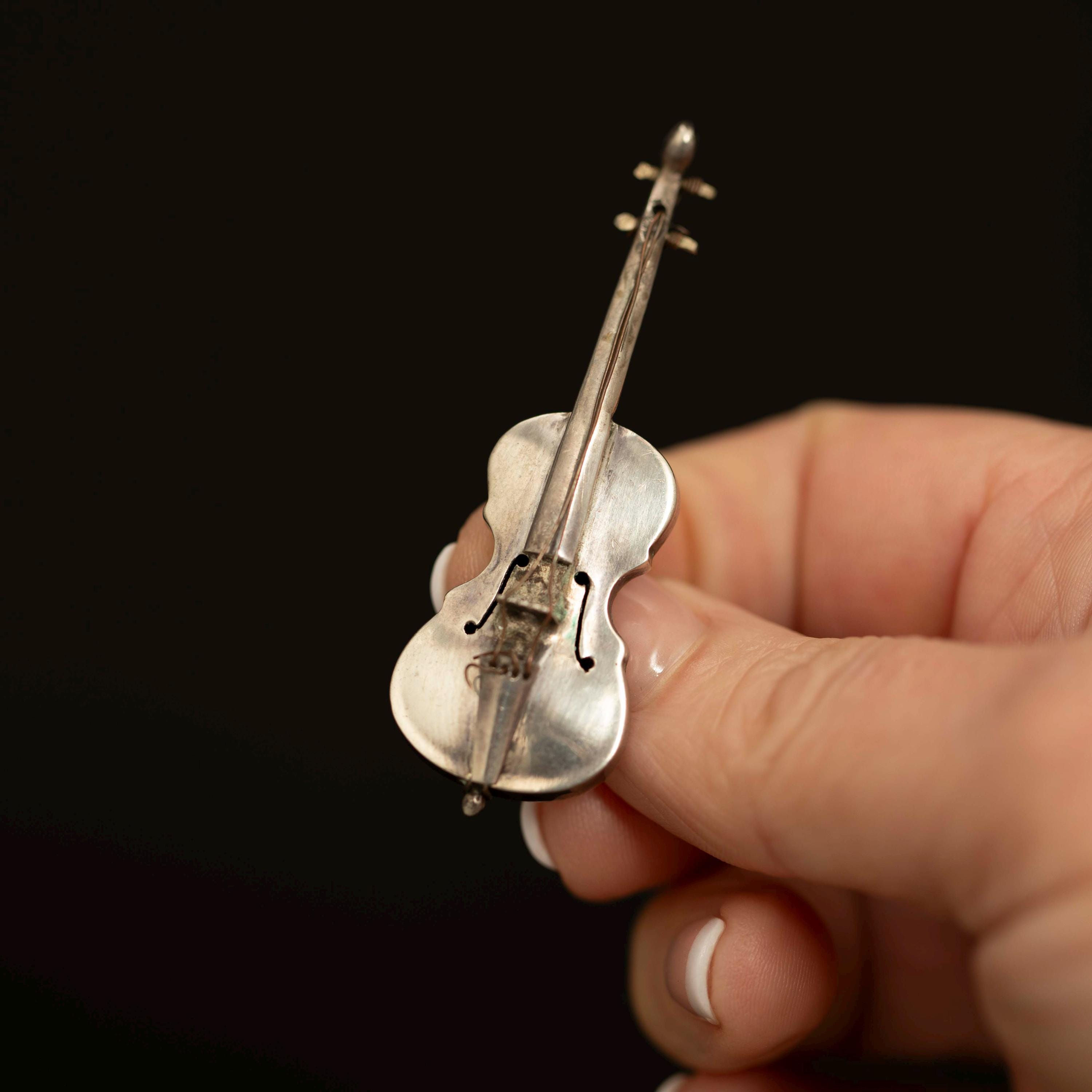 Silver Violin Brooch · Mexican Musical Instrument Pin · Vintage Music Jewellery