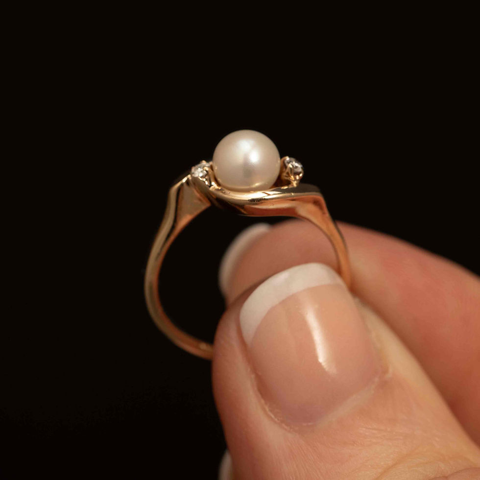 Thumbnail: Vintage 10k Gold Pearl Swirl Ring with Diamond Accents · Size 5.25