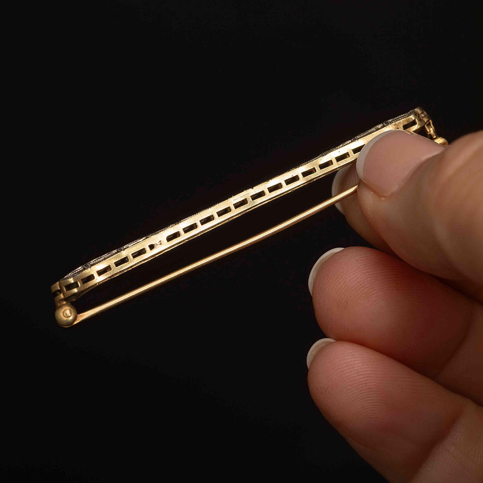 Thumbnail: Vintage 14k Gold Art Deco Bar Pin with Diamond – Cutout Design, 2.25" Long