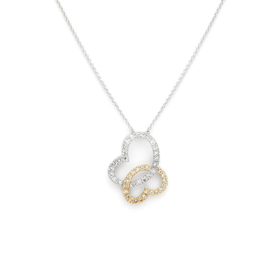 Thumbnail: Silver and Gold Vermeil Cubic Zirconia Double Floating Heart Pendant / Necklace