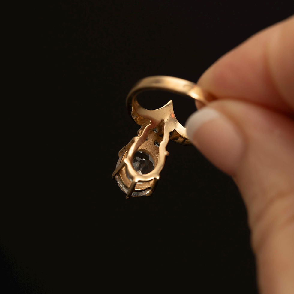 Thumbnail: Underside of vintage quartz ring showing open gallery