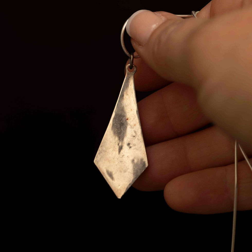 Thumbnail: Vintage Sterling Silver Filigree Pendant Necklace – 3D Geometric Cut-Out Drop...