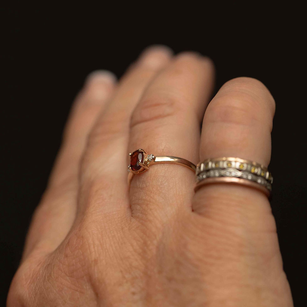 Thumbnail: Vintage 10k Gold Garnet and Diamond Ring · Oval Red Garnet Solitaire