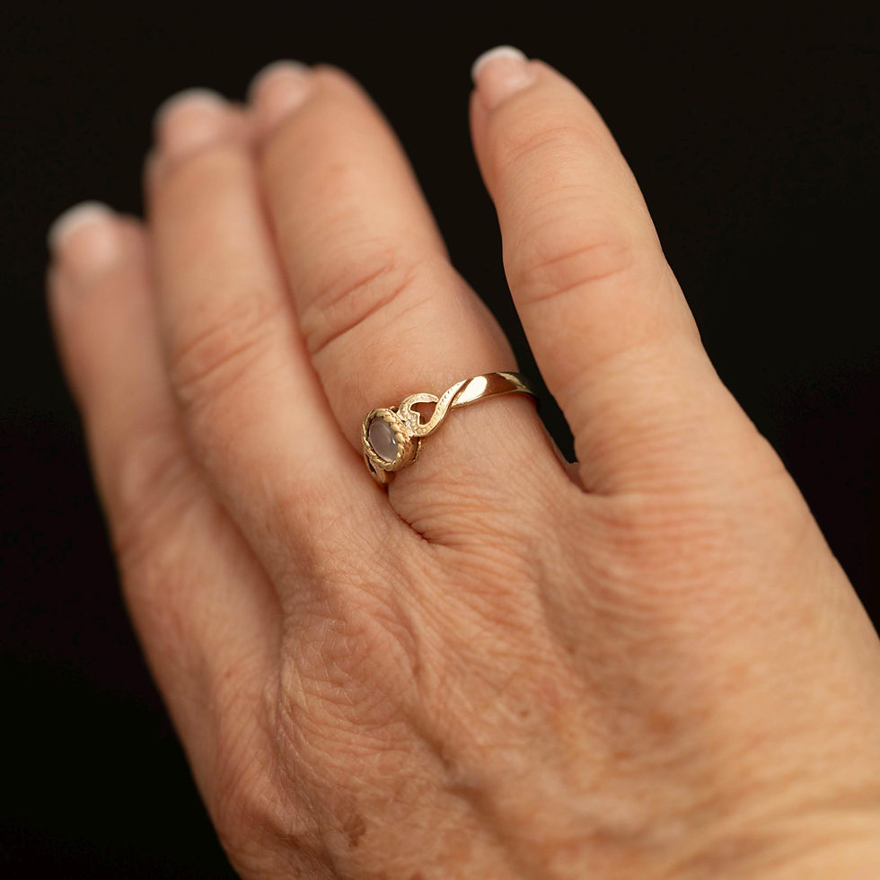 Thumbnail: Vintage 9ct Gold Rose Quartz Ring · Heart Shoulders · Romantic Statement Ring