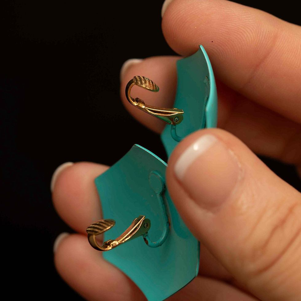 Thumbnail: Vintage Turquoise Blue Clip-On Earrings · 1980s Geometric Statement Jewelry