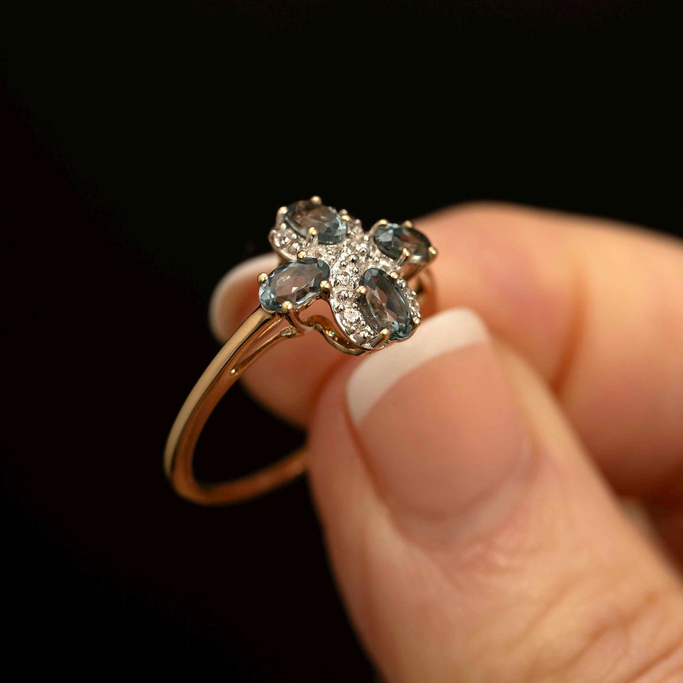 Thumbnail: Vintage 10k Gold Blue Topaz & Diamond Ring · Cluster / Cross Style  · Size 7.25