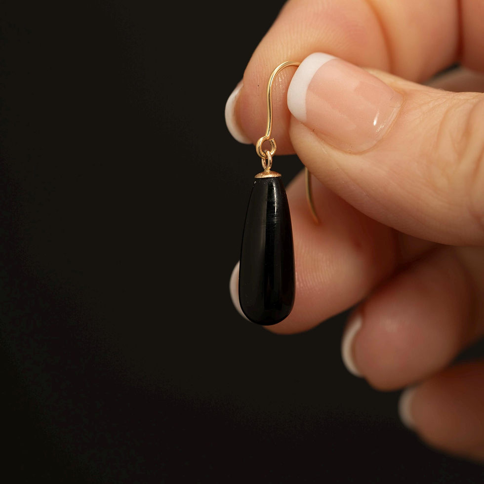 Thumbnail: 9K Gold Black Drop Earrings · Sculptural Teardrop · Minimal Statement