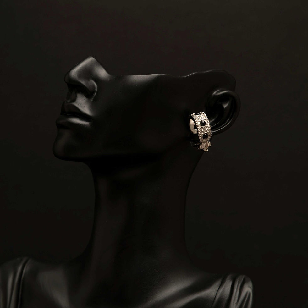 Thumbnail: Nina Ricci Clip-On Hoop Earrings with Cabochon Stones