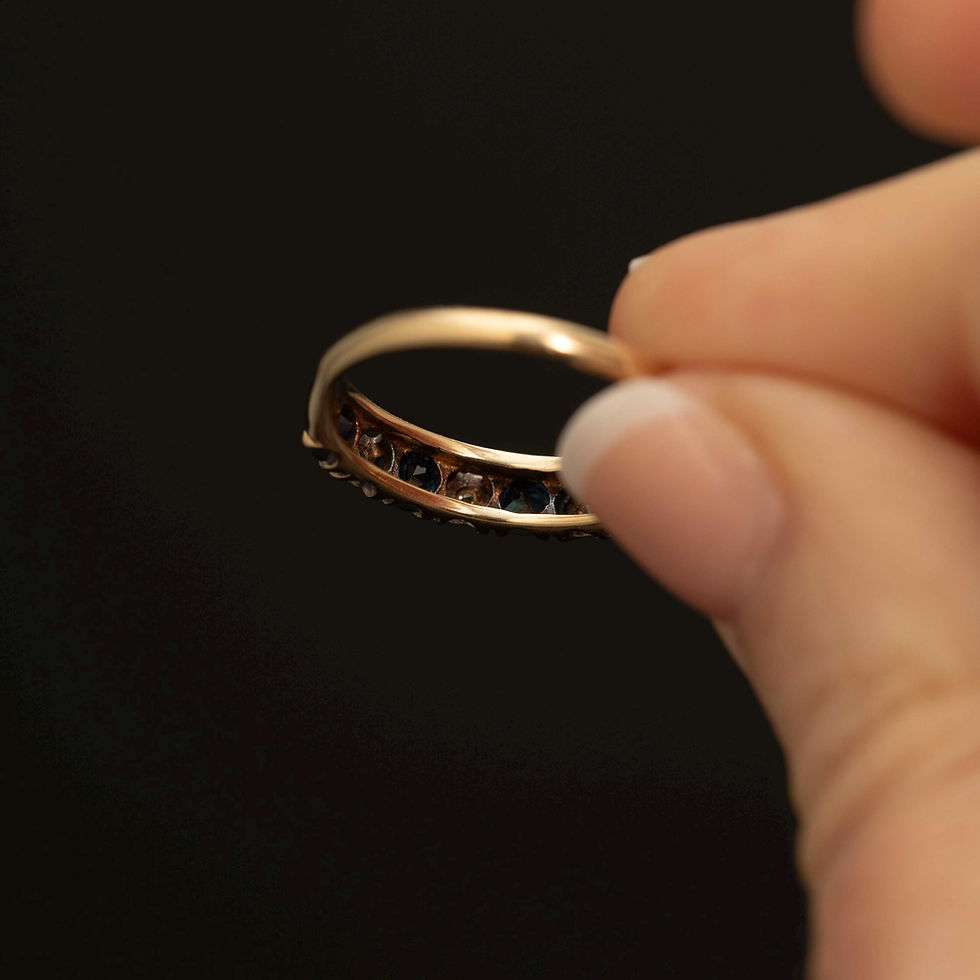 Thumbnail: Vintage 9ct Gold Spinel & Diamond Ring · Alternating Band · Size 7.75