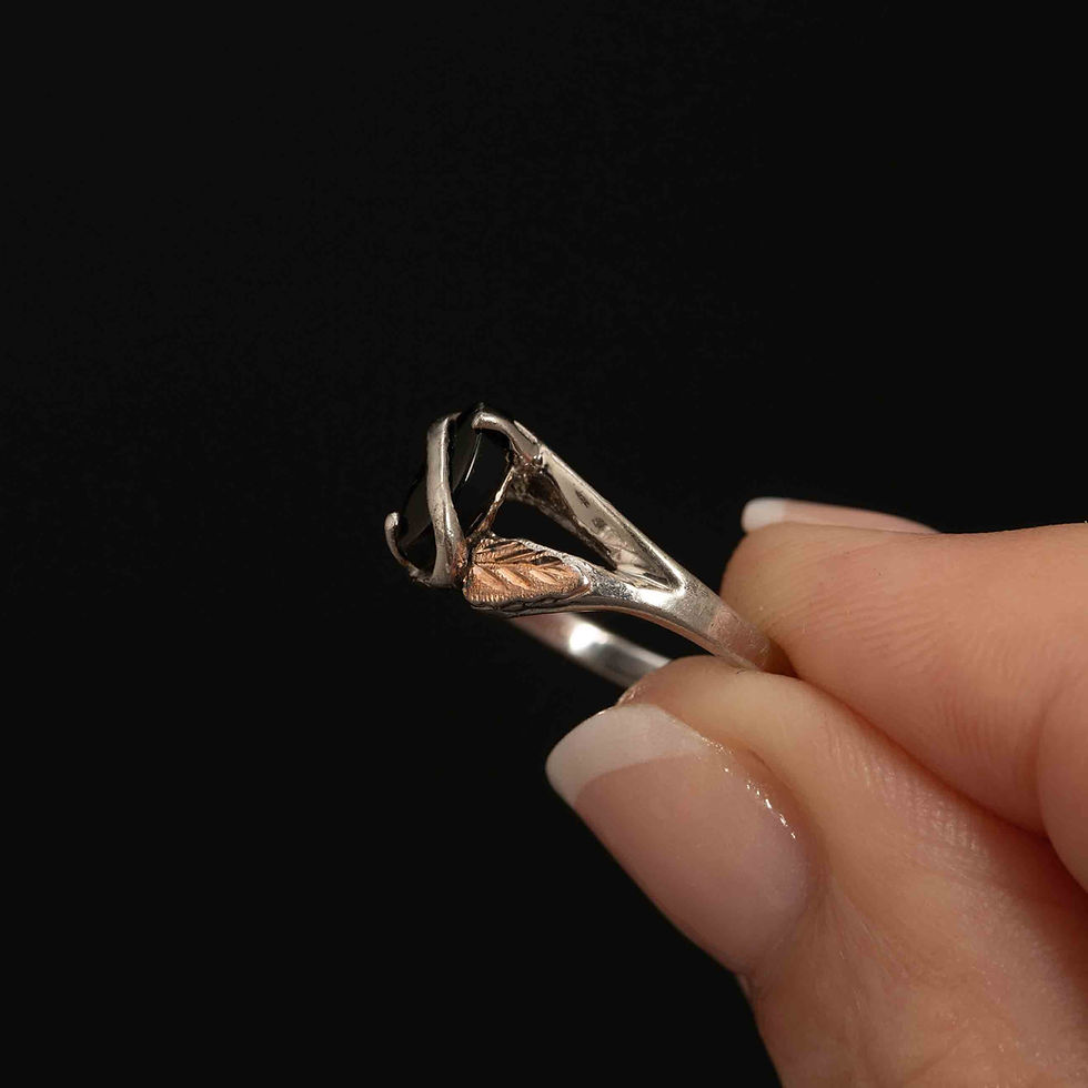 Thumbnail: Silver Onyx Ring with 12K Gold Leaf Accents - Size 5