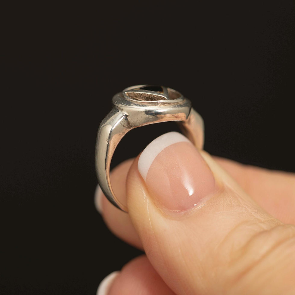 Thumbnail: Vintage Sterling Silver Onyx Signet Ring · Geometric Inlay · Size 5.5