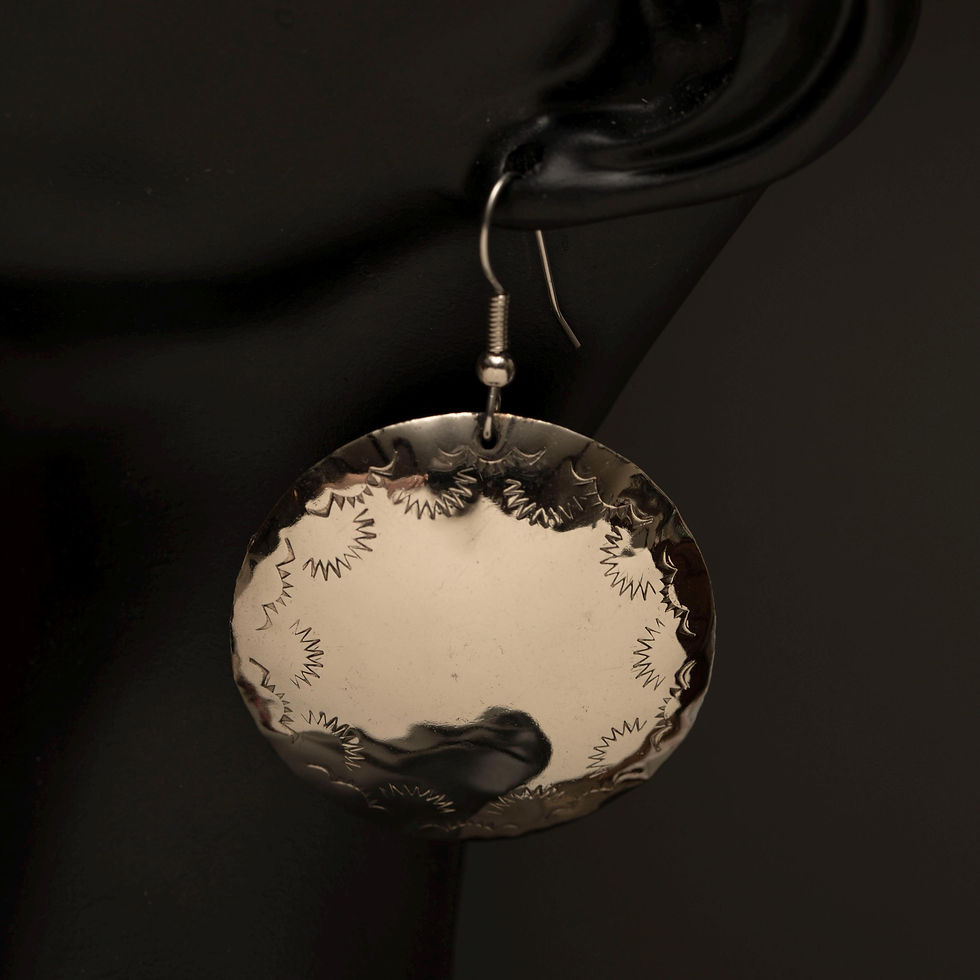 Thumbnail: Vintage Hammered Sterling Silver Disc Earrings, Large Round Statement