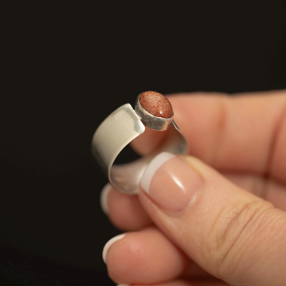 Thumbnail: Sterling Silver Goldstone Ring · Wide Modernist Band