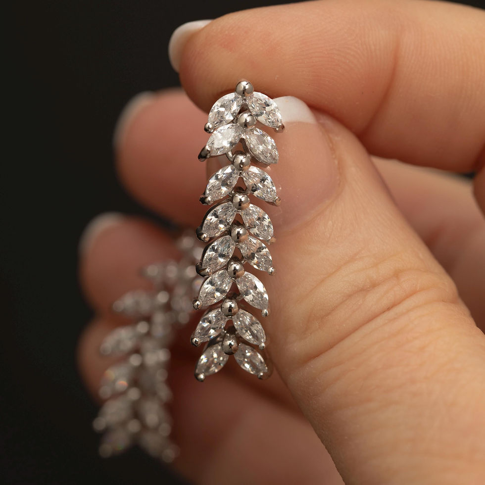 Thumbnail: Wedding Silver Dangle Falling Leaf Marquise Crystal Diamond Cubic Zirconia Ea...