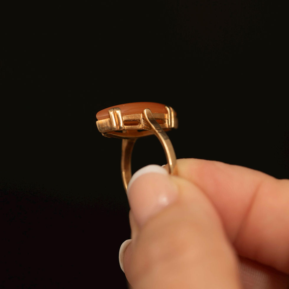 Thumbnail: Vintage 10K Gold Carnelian Chalcedony Ring · Marquise Cabochon · Size 6