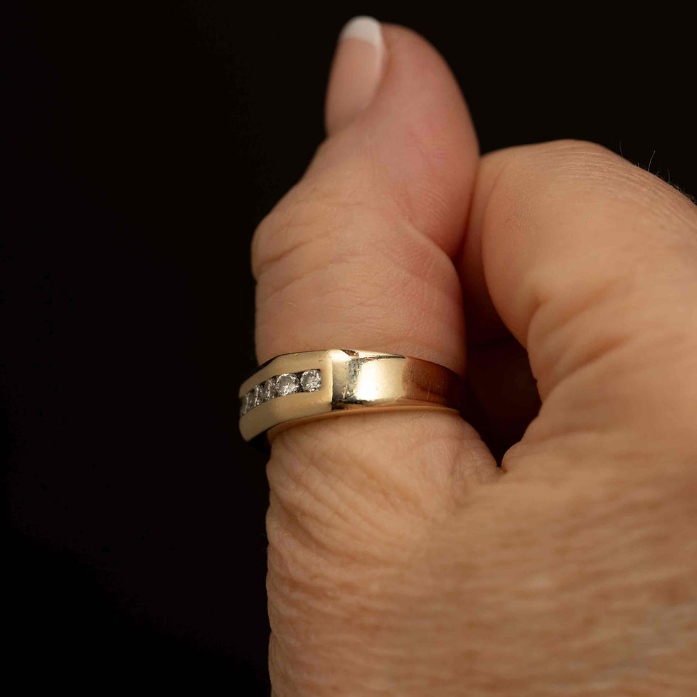 Thumbnail: Vintage 14k Gold Men’s Diamond Ring, 7-Diamond Channel Band, Size 9