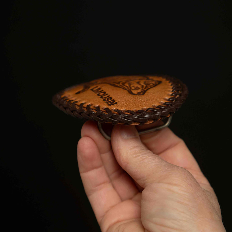 Thumbnail: Handcrafted Leather Belt Buckle with Limousin Beef Cow Design