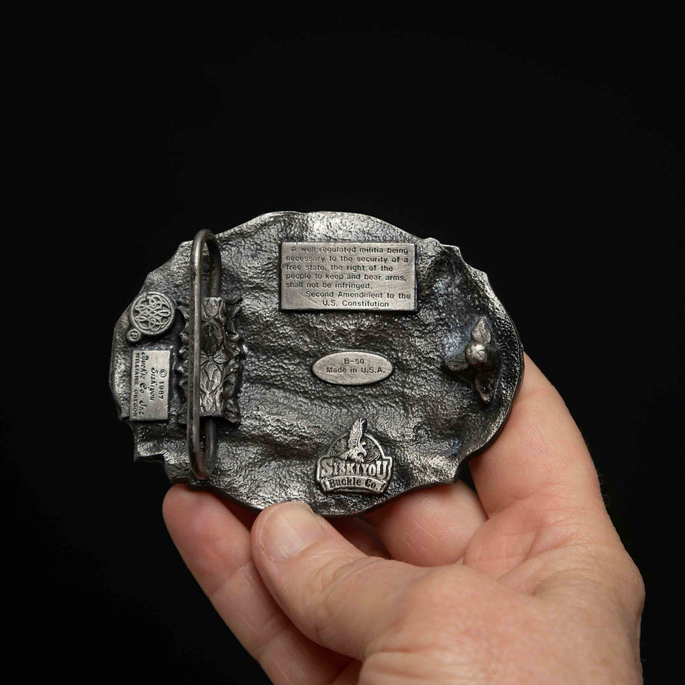 Thumbnail: Vintage 1987 "Right to Bear Arms" Pewter Belt Buckle